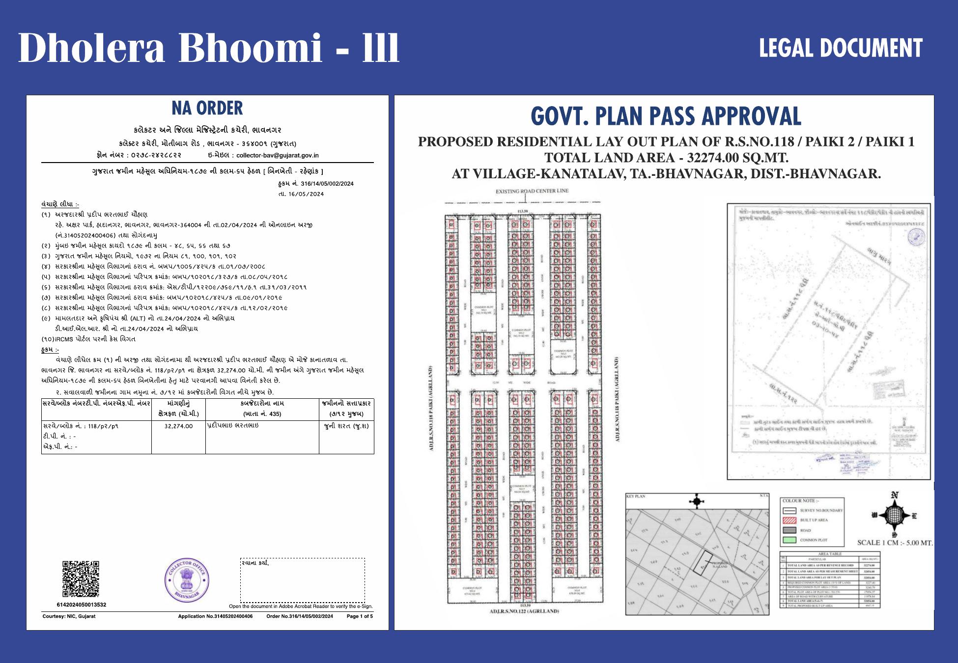 NA order and plan pass approval for Dholera Bhoomi-3, Kanatalav