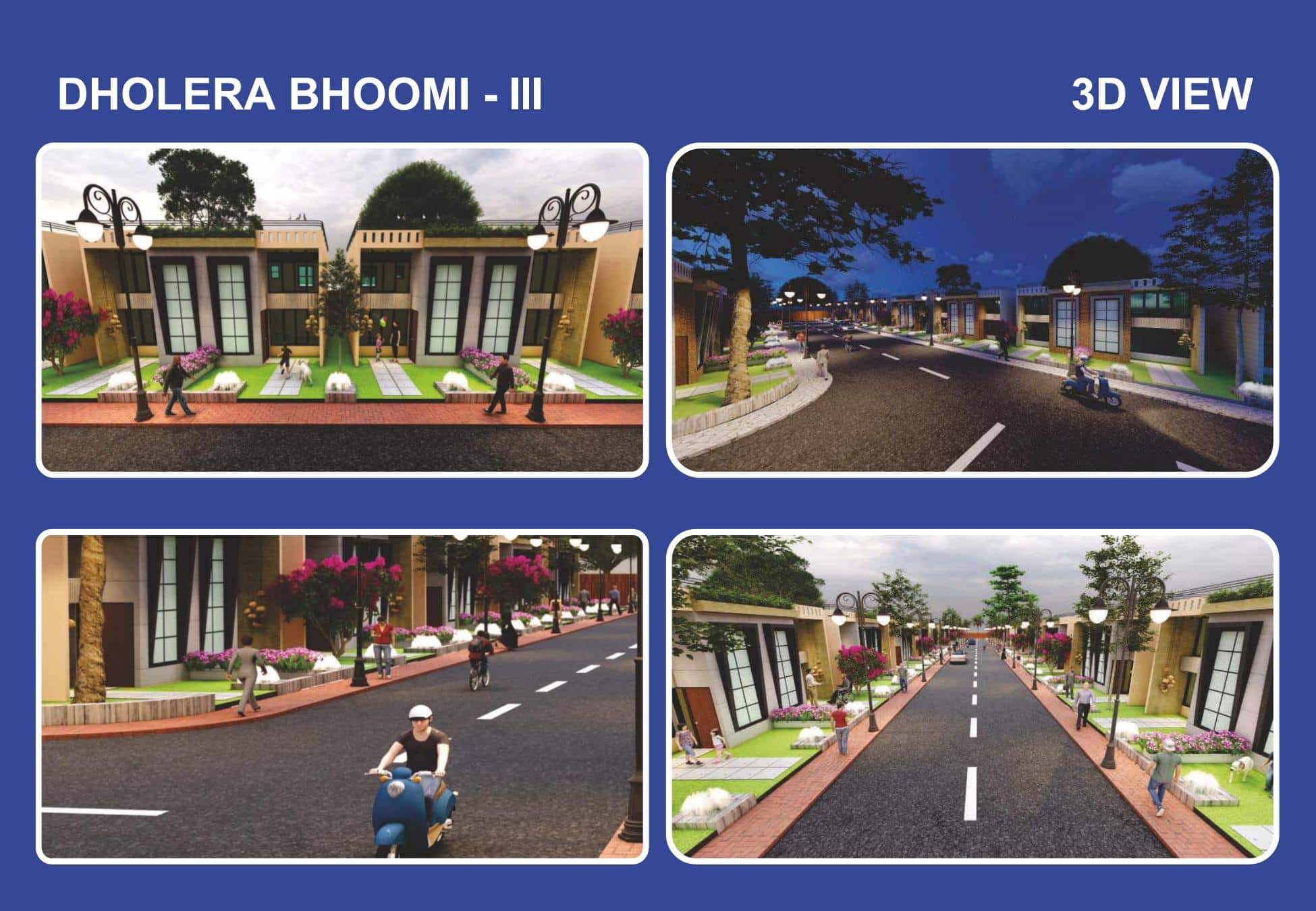 Architectural renders of Dholera Bhoomi-3 showing internal roads and homes