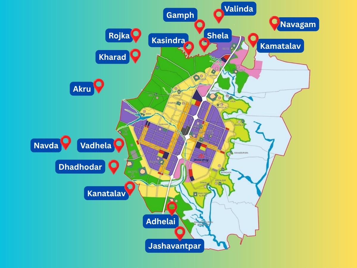 Map showing 15 villages adjoining the Dholera SIR boundary